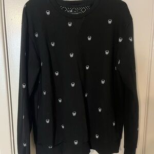 Denim & Flower Black Crewneck Sweater with White Skull Motifs